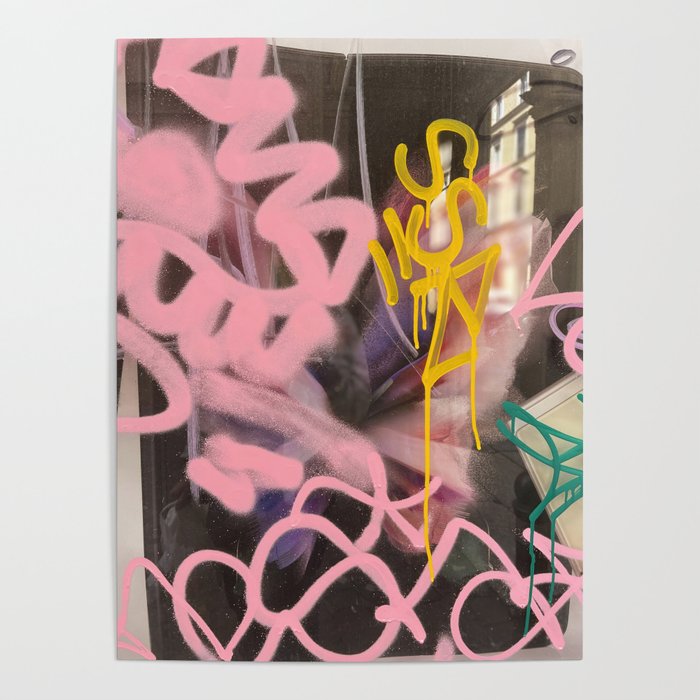 Pink and White Graffiti Sprayed Street Art in Bologna  Poster Gallery Image 4