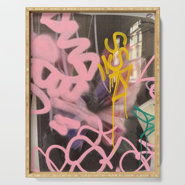 Pink and White Graffiti Sprayed Street Art in Bologna  Serving Tray Gallery Image 1