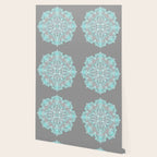 Teal and Aqua Lace Mandala on Grey Wallpaper Gallery Image 2