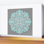 Teal and Aqua Lace Mandala on Grey Wall Mural Gallery Image 2