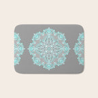 Teal and Aqua Lace Mandala on Grey Bath Mat Gallery Image 1