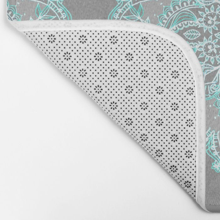 Teal and Aqua Lace Mandala on Grey Bath Mat Gallery Image 2