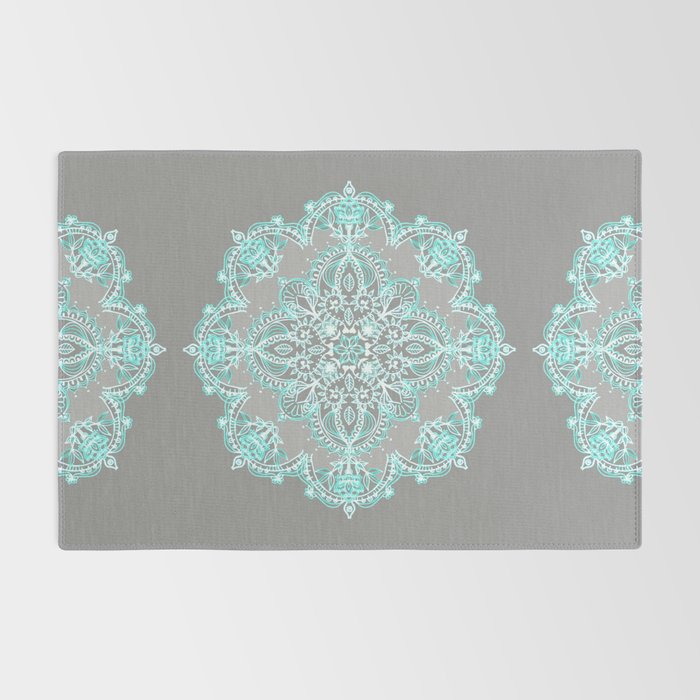 Teal and Aqua Lace Mandala on Grey Rug Gallery Image 2