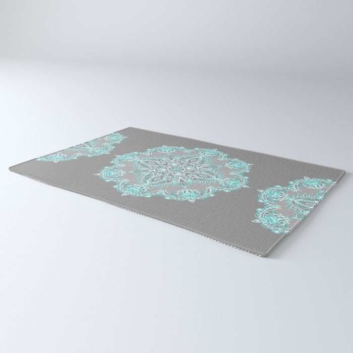 Teal and Aqua Lace Mandala on Grey Rug Gallery Image 3