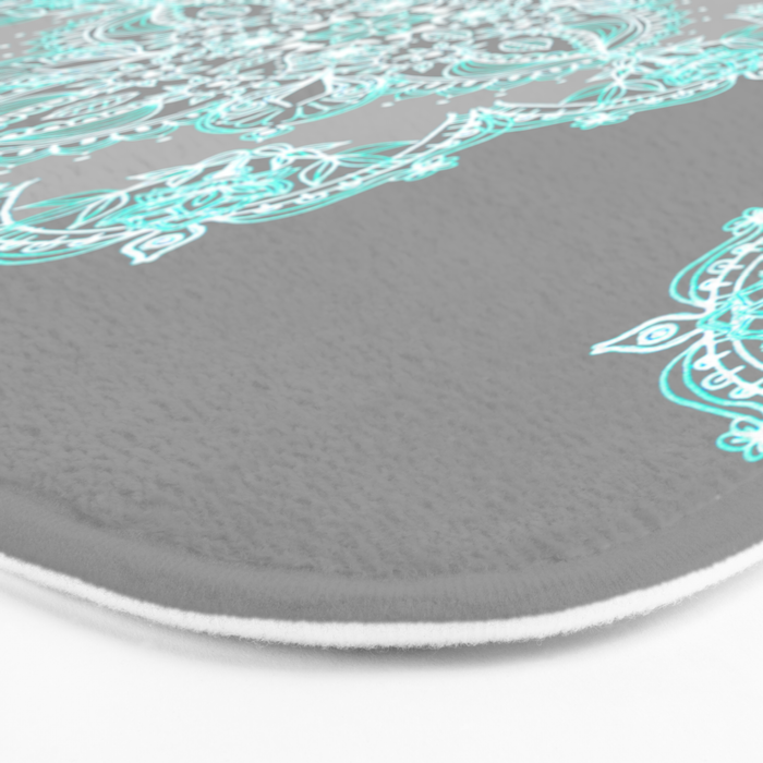 Teal and Aqua Lace Mandala on Grey Bath Mat Gallery Image 3