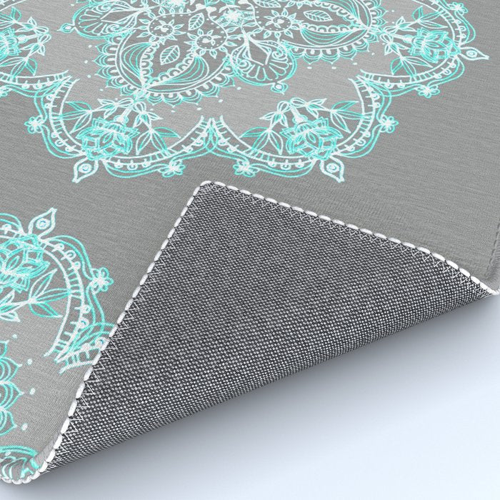 Teal and Aqua Lace Mandala on Grey Rug Gallery Image 4