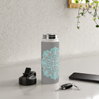 Teal and Aqua Lace Mandala on Grey Water Bottle Gallery Image 4