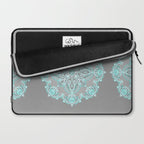 Teal and Aqua Lace Mandala on Grey Laptop Sleeve Gallery Image 2