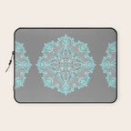 Teal and Aqua Lace Mandala on Grey Laptop Sleeve Gallery Image 1
