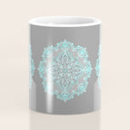Teal and Aqua Lace Mandala on Grey Coffee Mug Gallery Image 4