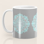 Teal and Aqua Lace Mandala on Grey Coffee Mug Gallery Image 3