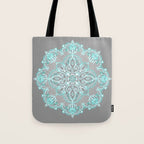 Teal and Aqua Lace Mandala on Grey Tote Bag Gallery Image 1