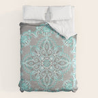 Teal and Aqua Lace Mandala on Grey Duvet Cover Gallery Image 6
