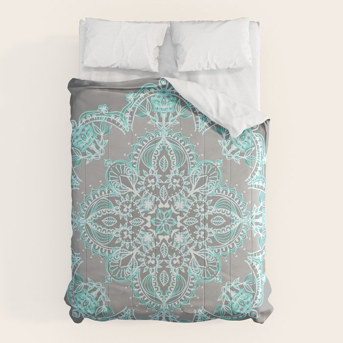 Teal and Aqua Lace Mandala on Grey Comforter Gallery Image 6