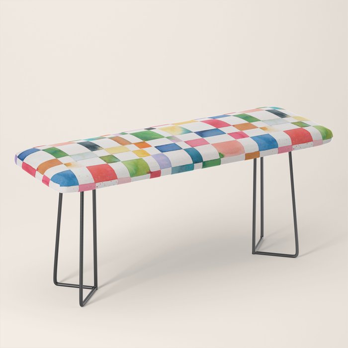 Modern watercolor checker Multicolored Spring Geometric Bench Gallery Image 1