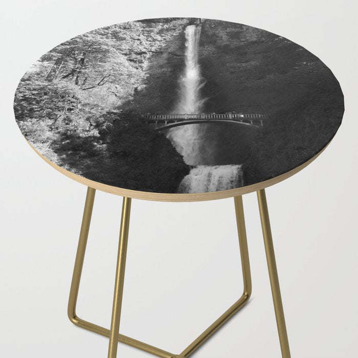 Multnomah Falls Oregon Waterfall Black and White Side Table Gallery Image 2