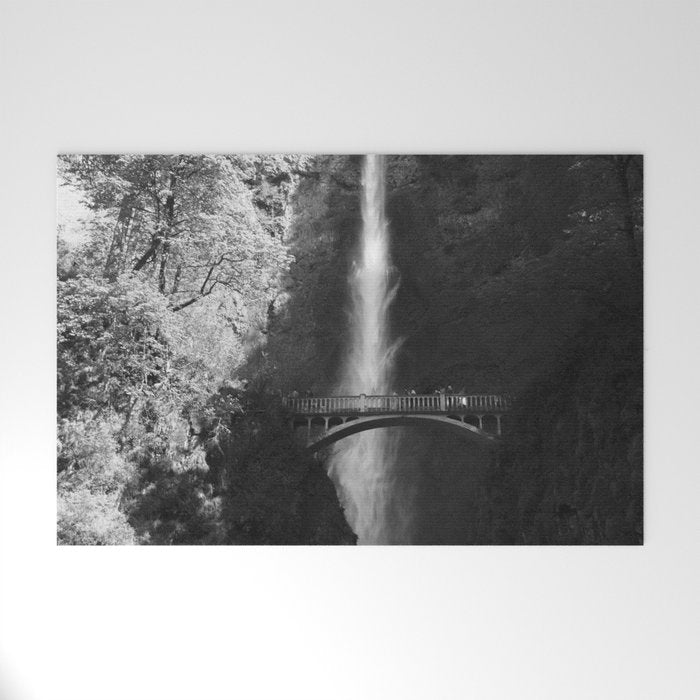 Multnomah Falls Oregon Waterfall Black and White Welcome Mat Gallery Image 1