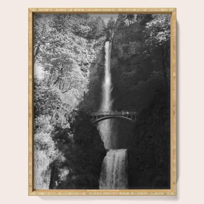 Multnomah Falls Oregon Waterfall Black and White Serving Tray Gallery Image 1