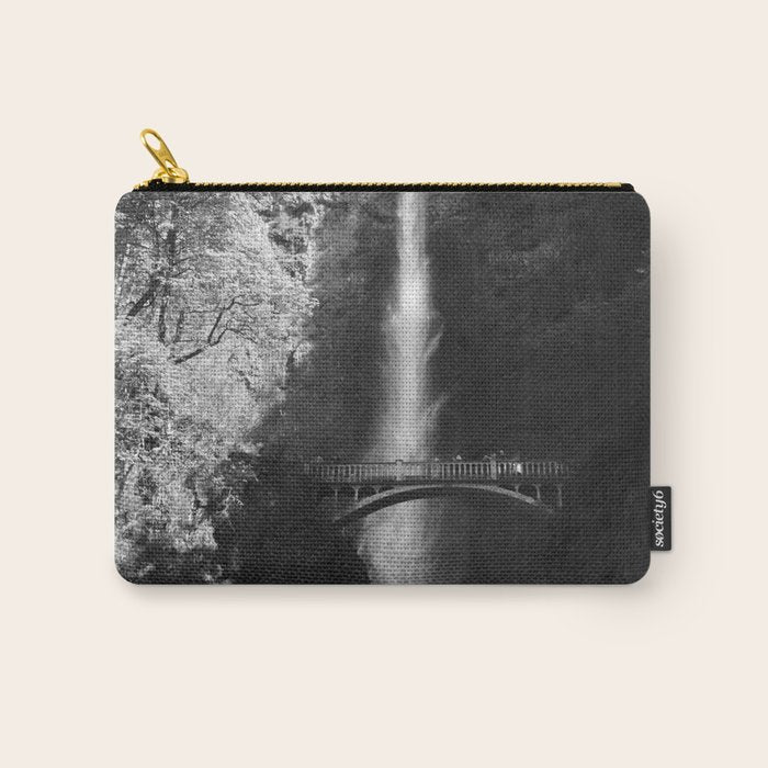 Multnomah Falls Oregon Waterfall Black and White Carry All Pouch Gallery Image 1