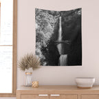 Multnomah Falls Oregon Waterfall Black and White Wall Tapestry Gallery Image 2