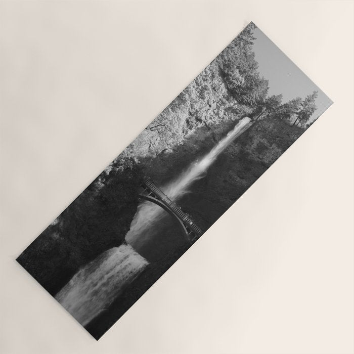 Multnomah Falls Oregon Waterfall Black and White Yoga Mat Gallery Image 1
