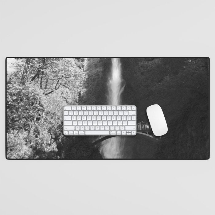 Multnomah Falls Oregon Waterfall Black and White Desk Mat Gallery Image 1