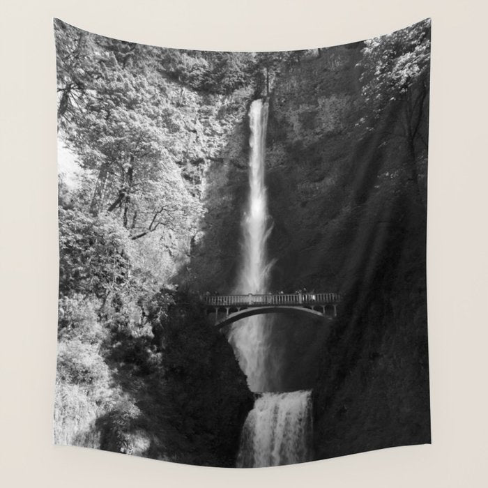 Multnomah Falls Oregon Waterfall Black and White Wall Tapestry Gallery Image 4