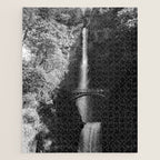 Multnomah Falls Oregon Waterfall Black and White Jigsaw Puzzle Gallery Image 1