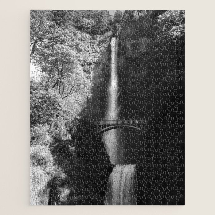 Multnomah Falls Oregon Waterfall Black and White Jigsaw Puzzle Gallery Image 1