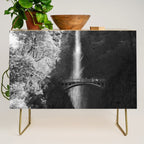Multnomah Falls Oregon Waterfall Black and White Credenza Gallery Image 1