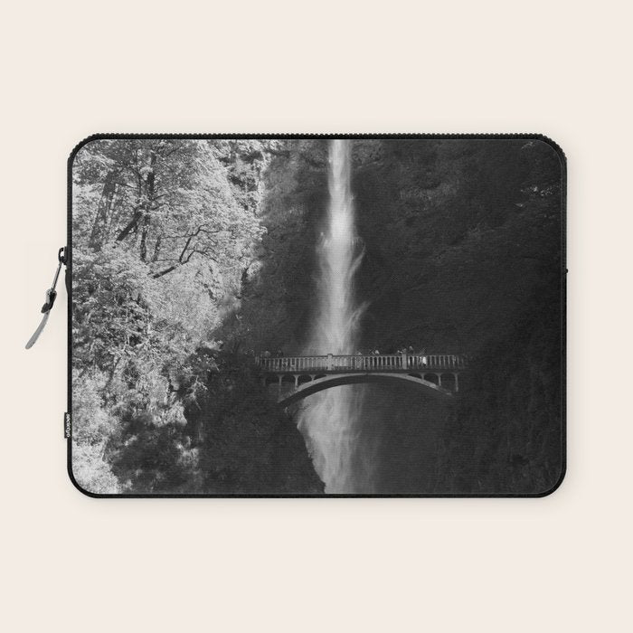 Multnomah Falls Oregon Waterfall Black and White Laptop Sleeve Gallery Image 1