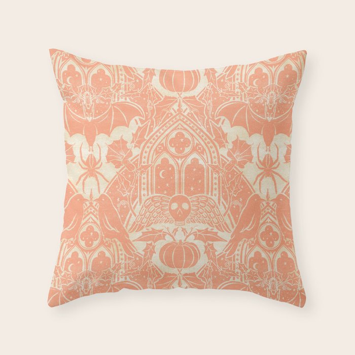 Gothic Halloween Damask - peach and cream Throw Pillow Gallery Image 6