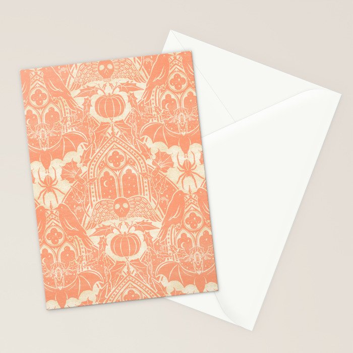 Gothic Halloween Damask - peach and cream Stationery Card Gallery Image 2
