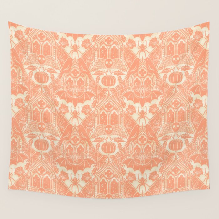 Gothic Halloween Damask - peach and cream Wall Tapestry Gallery Image 1