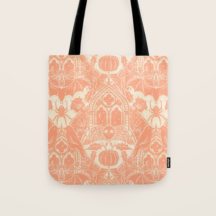 Gothic Halloween Damask - peach and cream Tote Bag Gallery Image 1