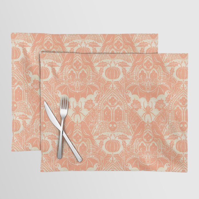 Gothic Halloween Damask - peach and cream Placemat Gallery Image 1