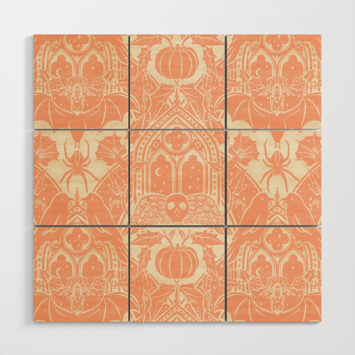 Gothic Halloween Damask - peach and cream Wood Wall Art Gallery Image 1