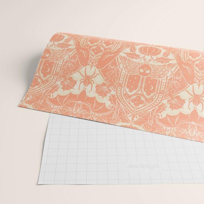Gothic Halloween Damask - peach and cream Wrapping Paper Gallery Image 2