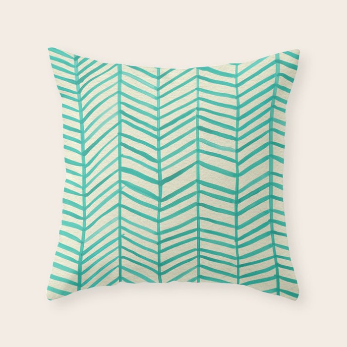 Mint Herringbone Throw Pillow Gallery Image 1