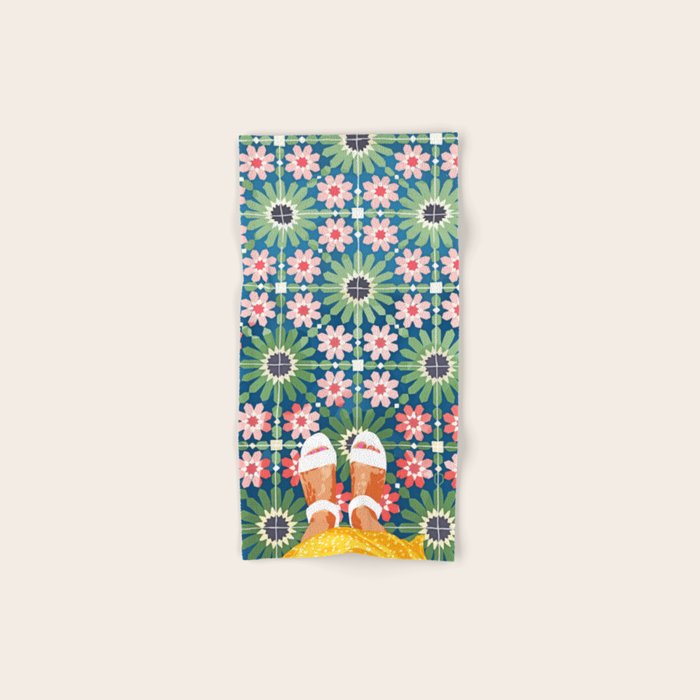 For The Love of Tiles | Moroccan Modern Bohemian Décor | Exotic Travel Watercolor Painting Bath Towel Gallery Image 1