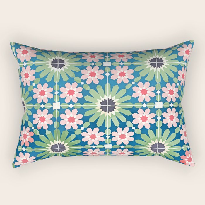For The Love of Tiles | Moroccan Modern Bohemian Décor | Exotic Travel Watercolor Painting Rectangular Pillow Gallery Image 1