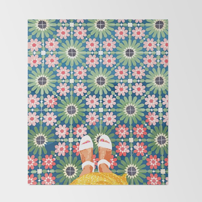 For The Love of Tiles | Moroccan Modern Bohemian Décor | Exotic Travel Watercolor Painting Throw Blanket Gallery Image 2