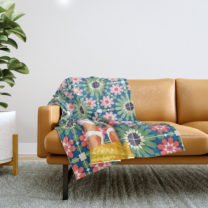 For The Love of Tiles | Moroccan Modern Bohemian Décor | Exotic Travel Watercolor Painting Throw Blanket Gallery Image 1