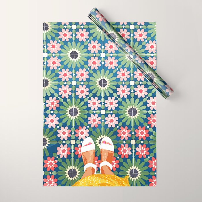 For The Love of Tiles | Moroccan Modern Bohemian Décor | Exotic Travel Watercolor Painting Wrapping Paper Gallery Image 1