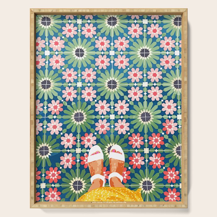 For The Love of Tiles | Moroccan Modern Bohemian Décor | Exotic Travel Watercolor Painting Serving Tray Gallery Image 1
