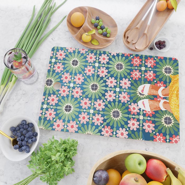 For The Love of Tiles | Moroccan Modern Bohemian Décor | Exotic Travel Watercolor Painting Cutting Board Gallery Image 2