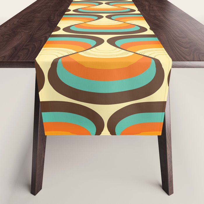 Wavy Turquoise Orange and Brown Retro Lines Table Runner Gallery Image 1
