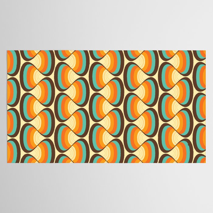 Wavy Turquoise Orange and Brown Retro Lines Tablecloth Gallery Image 2