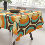 Wavy Turquoise Orange and Brown Retro Lines Tablecloth Gallery Image 3