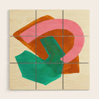 Ochre Pink Marine Green Fun Colorful Mid Century Modern Abstract Painting Shapes Pattern Wood Wall Art Gallery Image 1